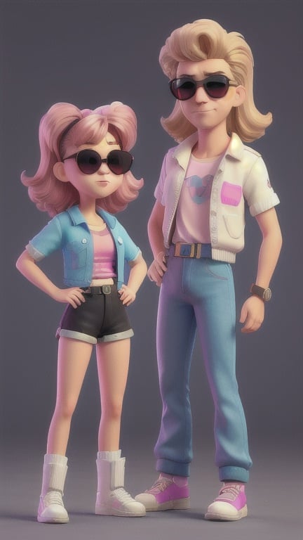 Prompt: 80s girl and bad guy with sunglasses