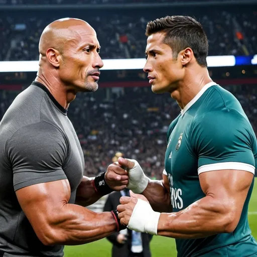 Prompt: Dwayne johnson try to punch cristiano ronalod