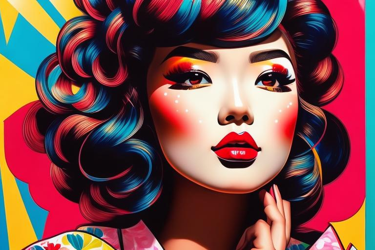 Prompt: pop art modern painting, japanese geisha, visible face, beautiful, high definition, burning city