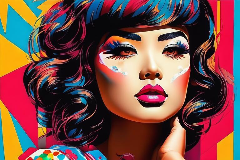 Prompt: pop art modern painting, japanese geisha, visible face, beautiful, high definition, burning city