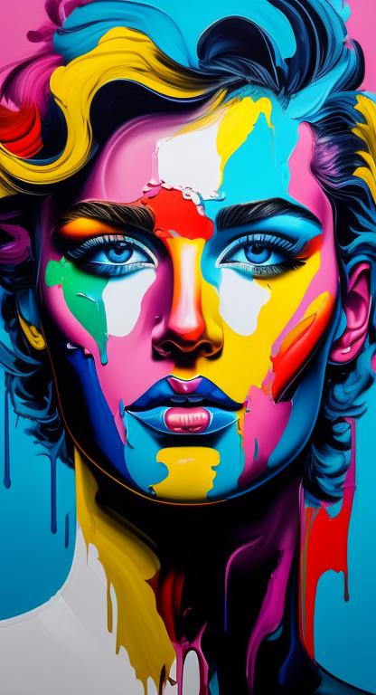 Prompt: pop art painting visible face, beautiful white  man, high definition, burning city, facing camera and looking up, strong colors, dripping paint, 