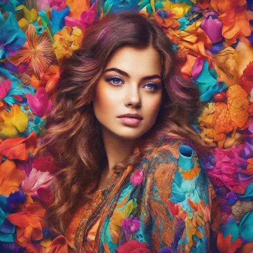 Prompt: colorful image of a young lady