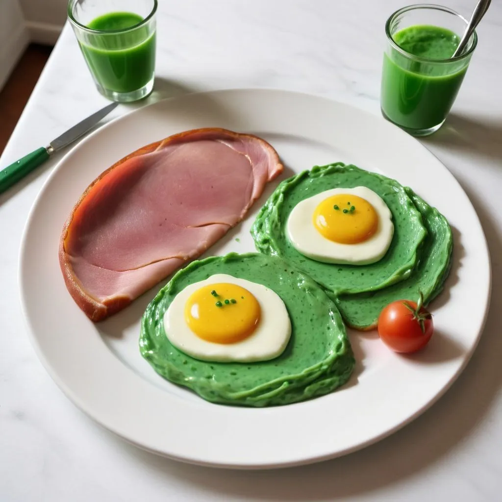 Prompt: A photo realistic green eggs and ham 