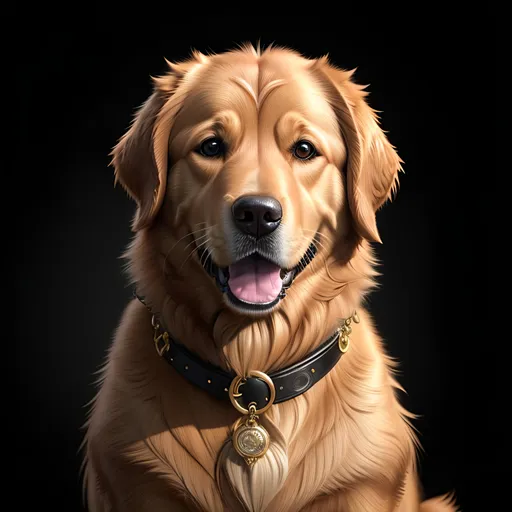 Prompt: photorealistic, golden retriver, kind, intellegent, smart, black collar, detailed eyes, facical pararylze, perfect composition, detailed face, realistic, super detailed, 8k, high quality, artstation, sharp focus, studio photo, intricate details, highly detailed, by greg rutkowski, (extremely detailed CG unity 8k wallpaper), trending on ArtStation, trending on CGSociety, Intricate, High Detail, sharp focus, dramatic, photorealistic painting art by midjourney and greg rutkowski, the most beautiful artwork in the world