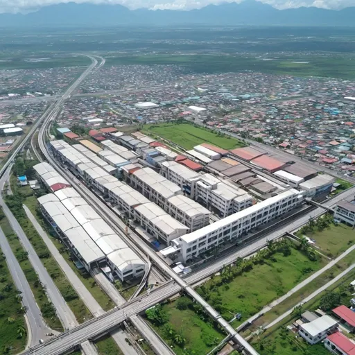 Prompt: Bird’s eye view of Luisita global city station at Tarlac city surrounded by skyscrapers Metro Tarlac along north western main line 