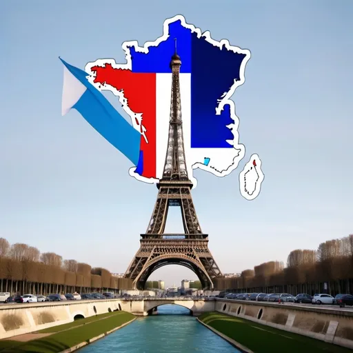 Prompt: The image of the Eiffel Tower in the white part of the French flag