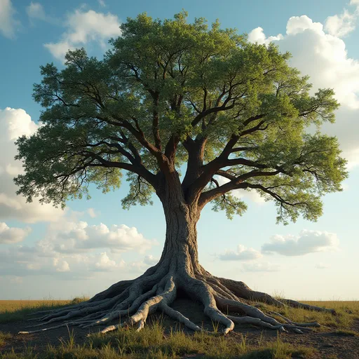 Prompt: An oak tree with branches and roots that mirror each other
