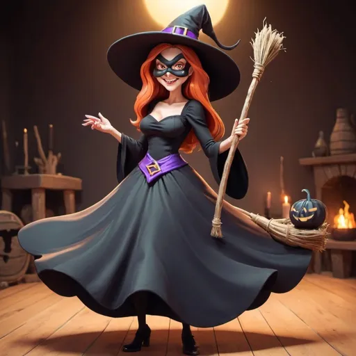 Prompt: cartoon witch wearing a mask