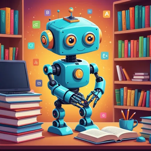 Prompt: necessito una imatge per la portada d'un curs d'aprenentatge automàtic que il·lustri el joc de paraules "machine learning" on aparegui un robot simpàtic estudiant i aprenent 