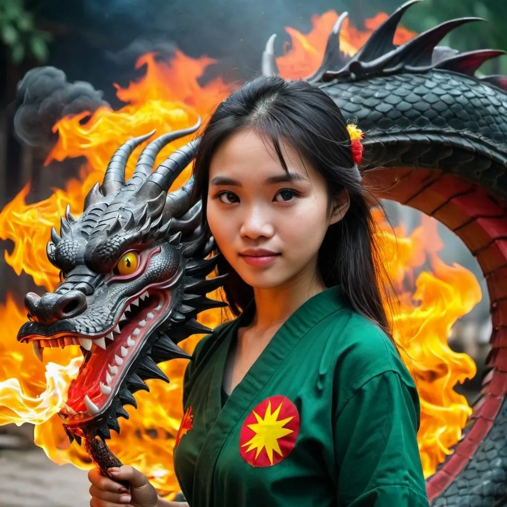 Prompt:  girl vietnam with dragon fire