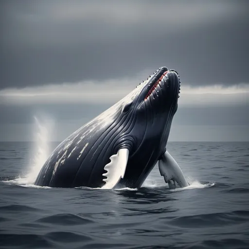 Prompt: hump back whale acting strange looking evil in ocean