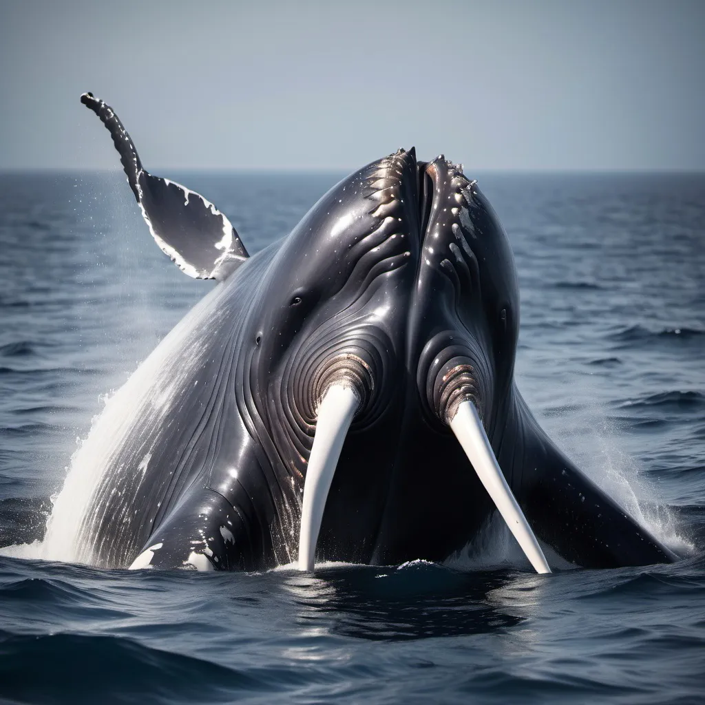 Prompt: hump back whale acting strange looking evil in ocean