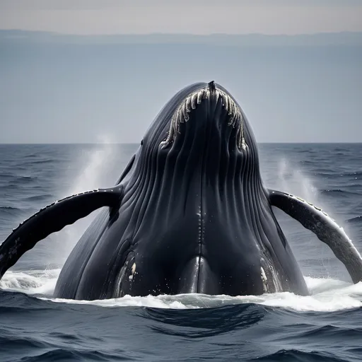 Prompt: hump back whale acting strange looking evil in ocean