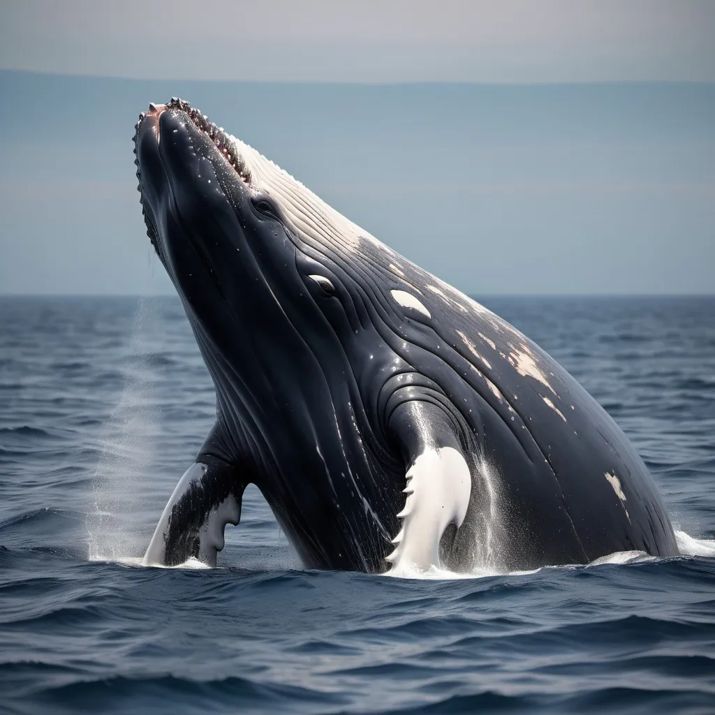 Prompt: hump back whale acting strange looking evil in ocean