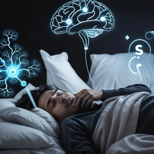 Prompt: a person sleeping with ai effects and brain sleeping