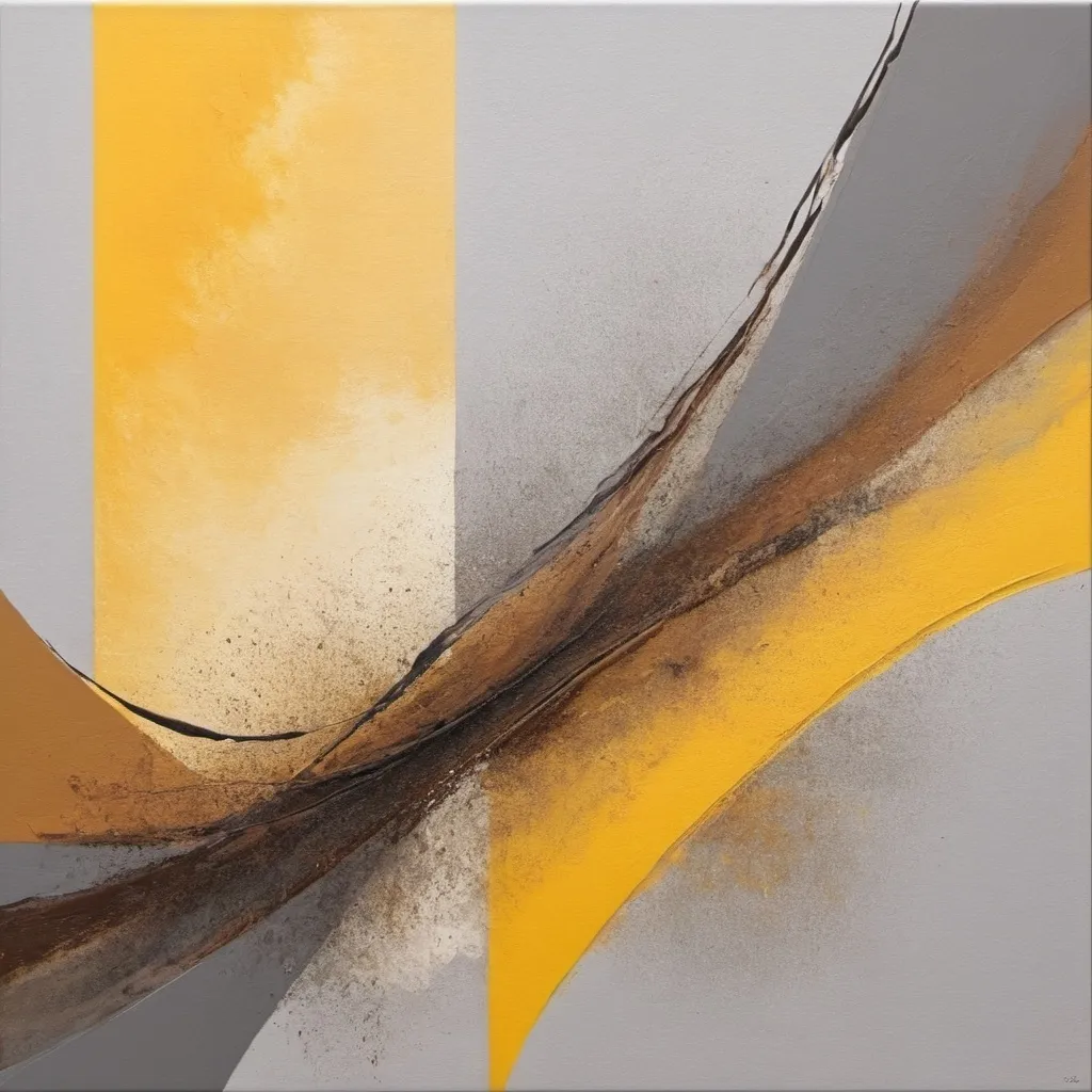 Prompt: Abstract art using yellow gray and brown 