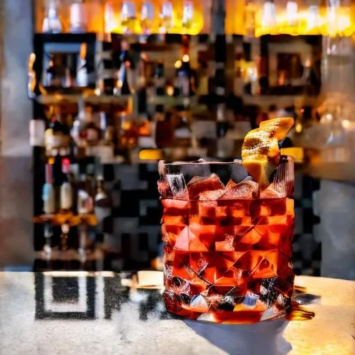 Prompt: a negroni in a bar