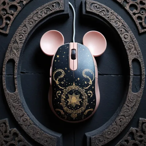 Prompt: galaxy pattern mouse, in a dark temple,
