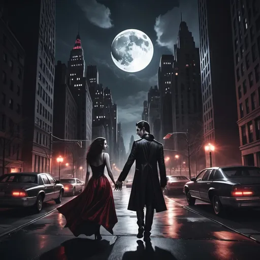Prompt: Create vampires vibrating in the moonlight, in a New York-like city