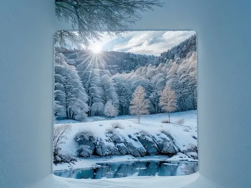 Prompt: Schne Landschaft in den Bergen bei einem See der um zingelt ist von Bäumen  in wunderschön blau und weis s Farben 