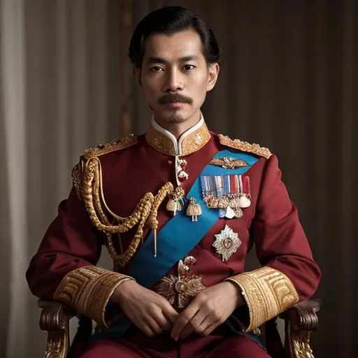 Prompt: His Majesty King Paiboon I (His Royal Highness Prince Subin Poolthong) with Tsar Nicholas II uniform 