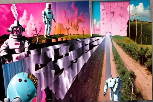 Prompt:  Hazmat suit.hannibal lector. Time travel. Landscape. Teeth. Time. Pink floyd. robots. Salvador Dali style