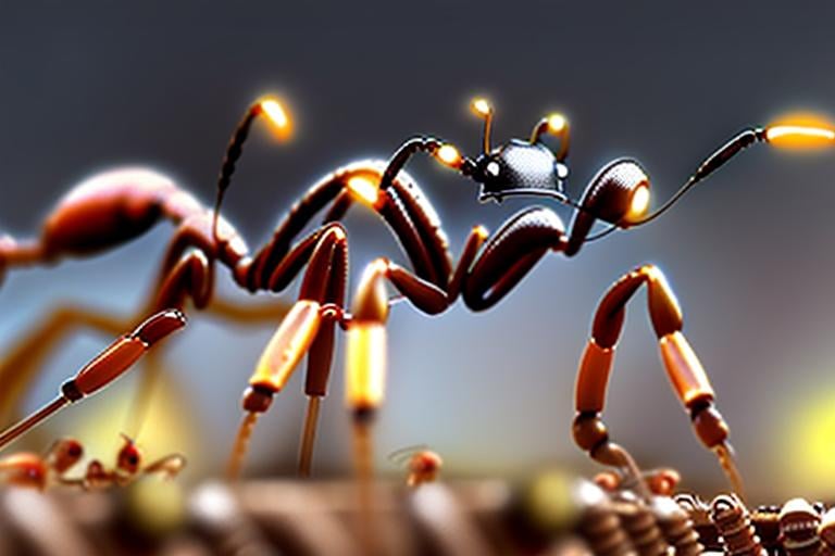 Prompt: Surrealism, ants, wires, tubes, nuts and bolts, wires. Ants. Soldier ants