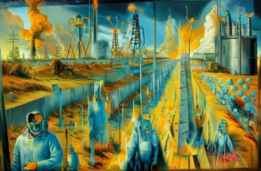 Prompt: Chernobyl with teeth in Salvador Dali style. Time travel landscape