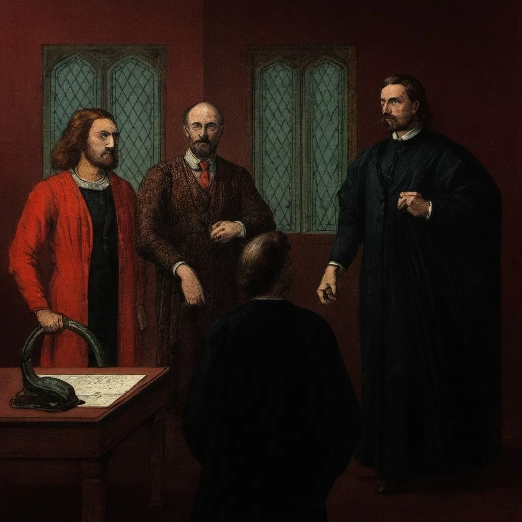 Prompt: two powerful figures in conversation: a man in his 40s with sharp, confident features, wearing a black suit, and a woman in her 30s with strength and energy, wearing a red suit. Background: A luxurious conference room with huge windows and artwork that reflects power, attractively supporting the ideas of the "48 Laws of Power".