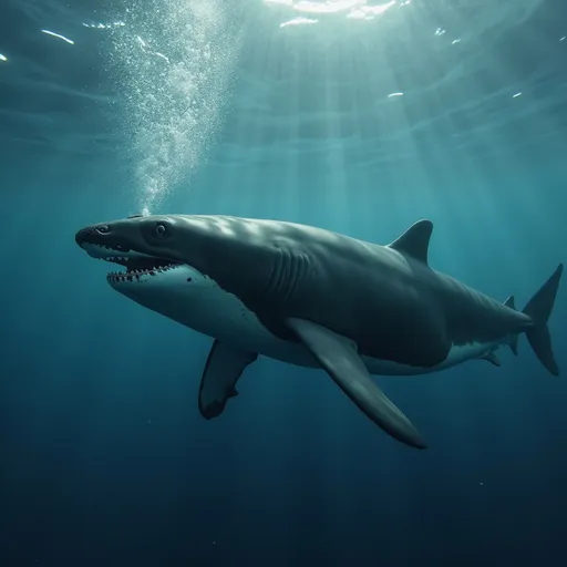 Prompt: Killerwhale mixed with Shark in water