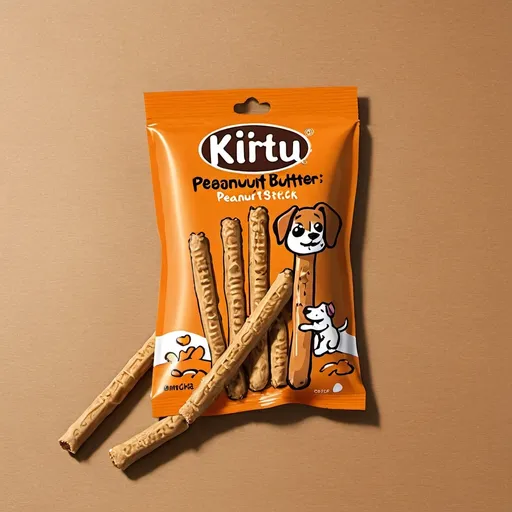 Prompt: a dog snack
make it A PEANUT BUTTER flavour in a pack
turn it into a stick and name the brand peanut sticks
