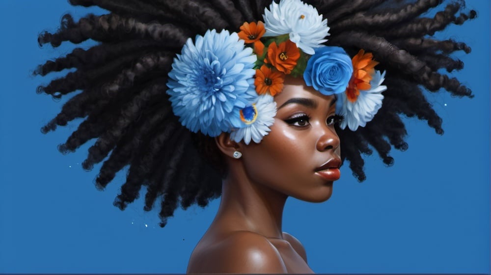 Prompt: I would like an image of an mixed digital art illustration that looks like a painting of a black woman, side profile, with a natural hair hairstyle like an afro . it should have blue, black, white and red and can incorporate flowers, paint, and anything else to give it a graphic feel
Model: OpenArt SDXL