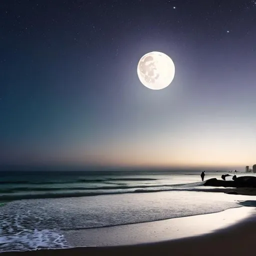 Prompt: full moon, italian disco, mystical, low contrast, realistic, beach