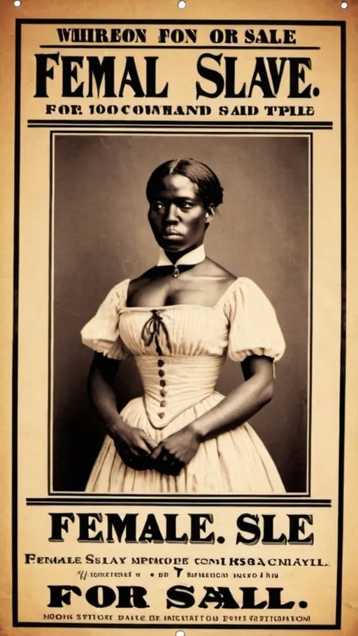 Prompt: Female slave for sale poster. 1880s style