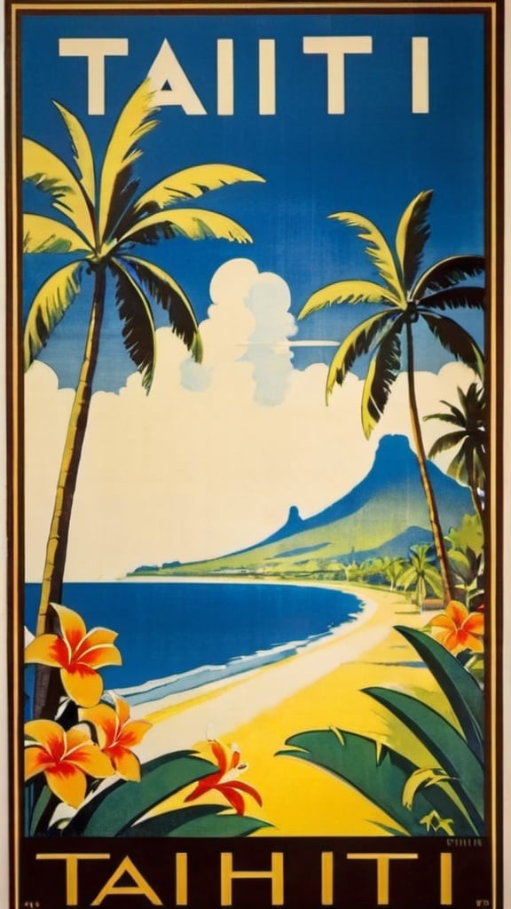 Prompt: Art deco travel poster Tahiti