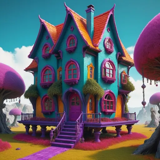 Prompt: 8K fantasy house with legs. Super detailed. Surreal. Vibrant colors.