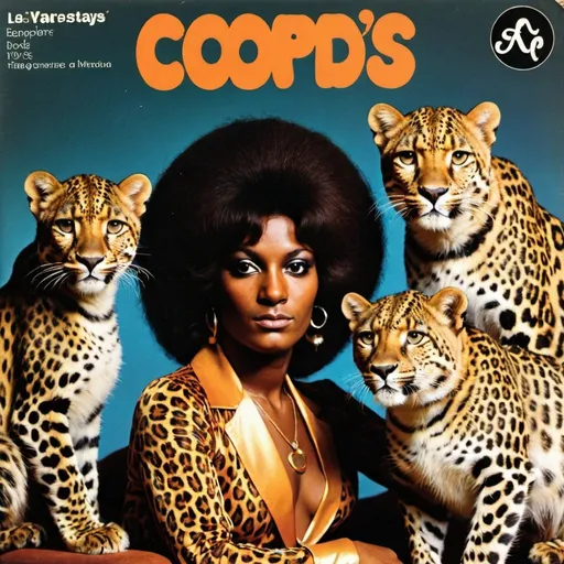 Prompt: 1970s funk album cover with leopards.



