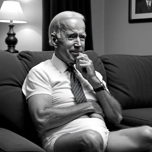 Prompt: Joe Biden in diaper watching cartoons. UHD. 8K. Photorealistic. Black and white 