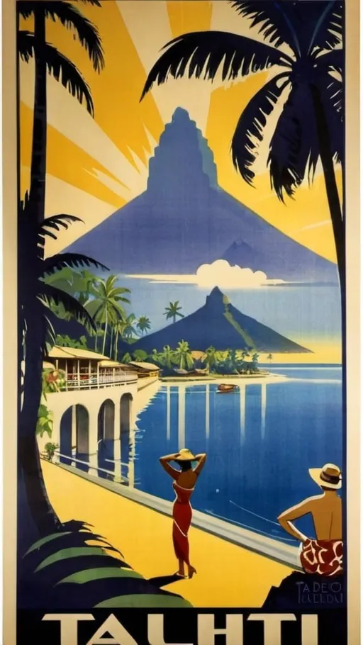 Prompt: Art deco travel poster Tahiti