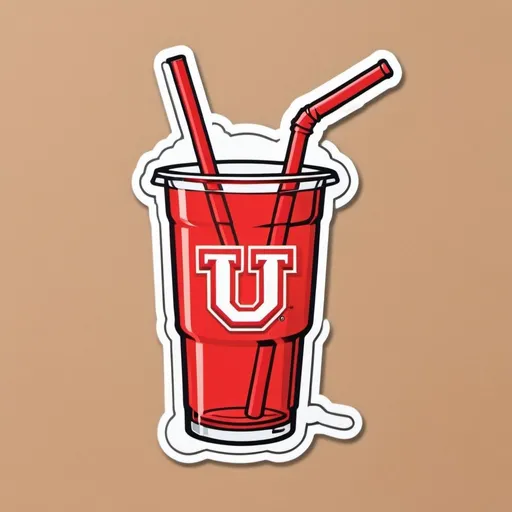 Prompt: Sports logo for a Utah team featuring a bright red drink in a big glass with a tall bendy straw