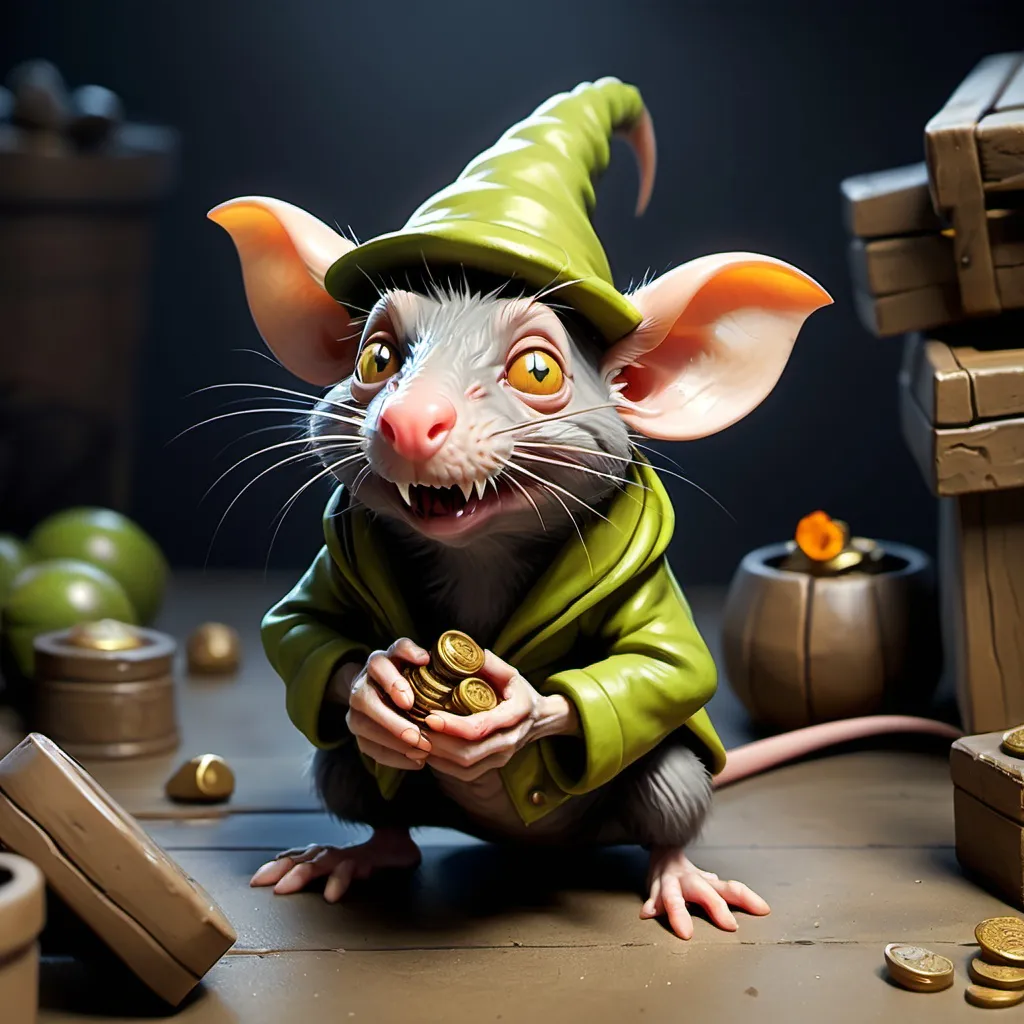 Prompt: sneaky loot goblin rat