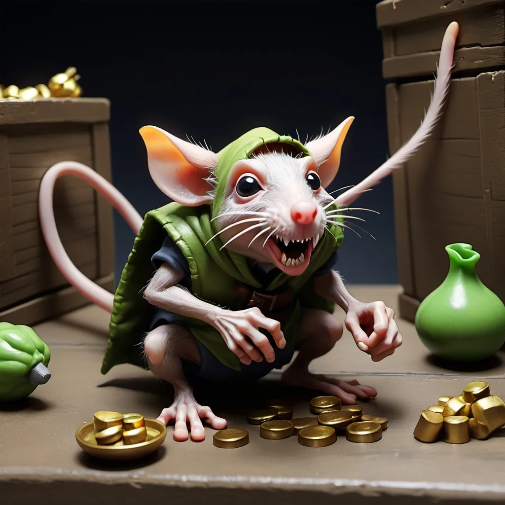 Prompt: sneaky loot goblin rat