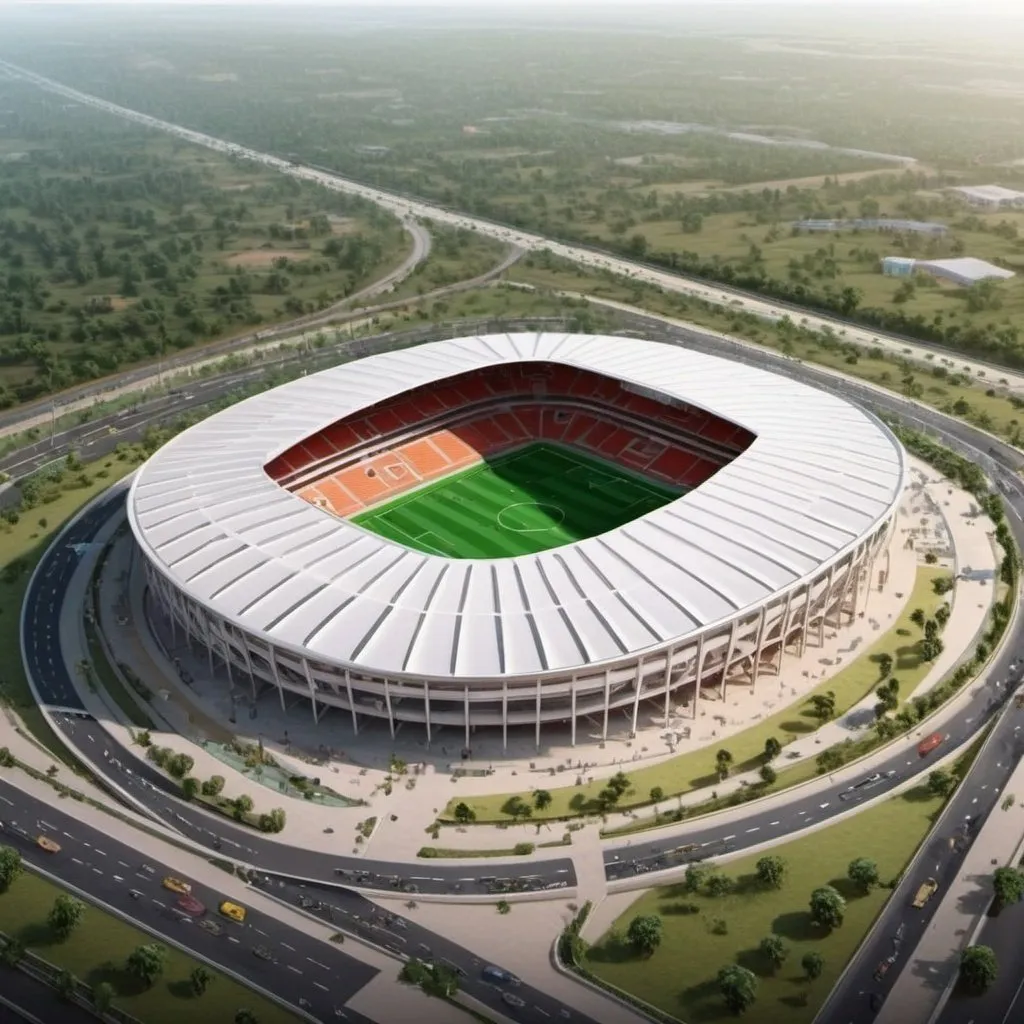 Prompt: Create a 30000 capacity football stadium located along kubwa expressway in Nigeria