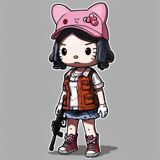 Prompt: Clementine from The Walking Dead game series with hello kitty