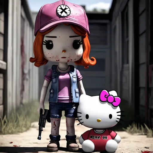 Prompt: Clementine from The Walking Dead game series with hello kitty