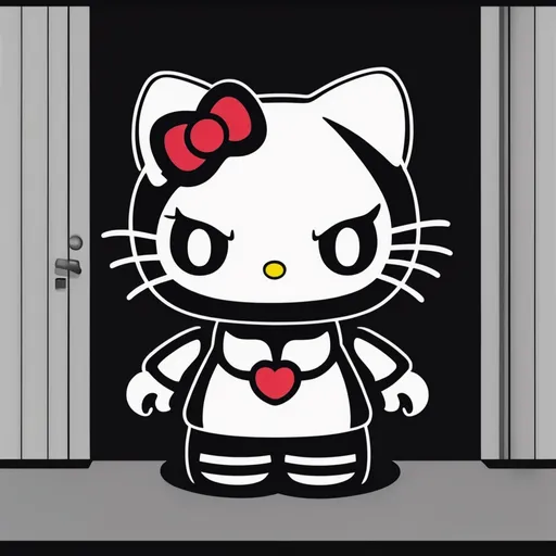 Prompt: Scary demon Hello Kitty in dark room