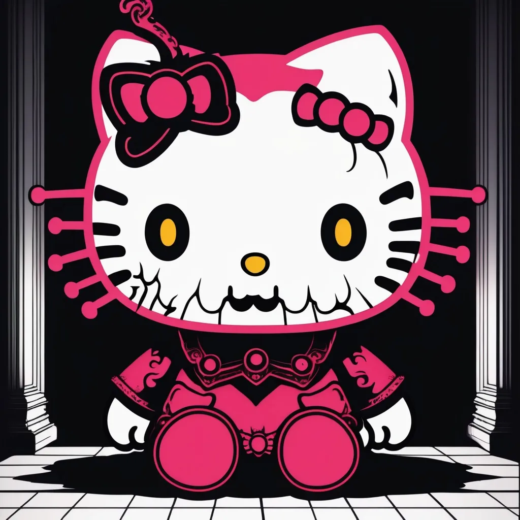 Prompt: Scary demon Hello Kitty in dark room