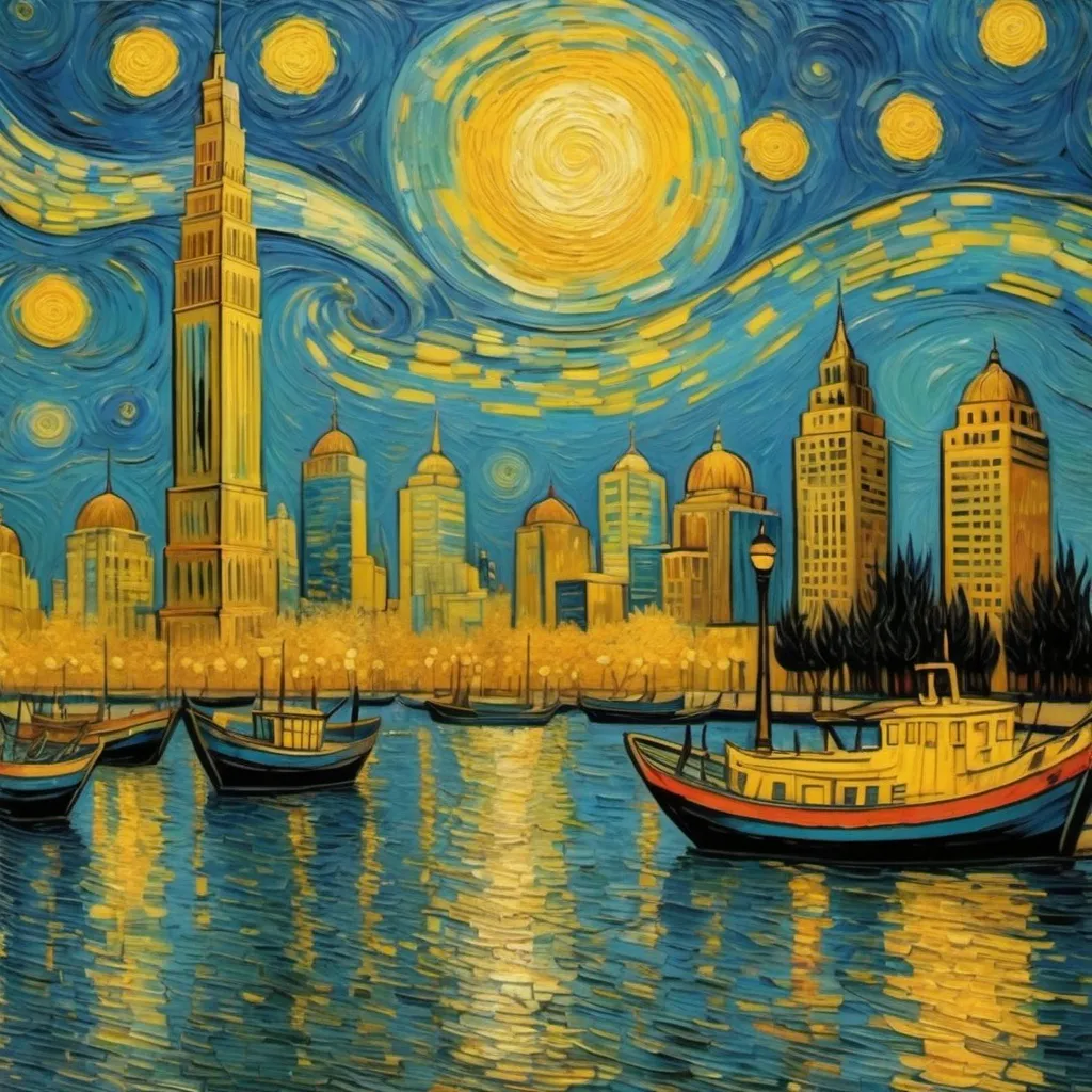 Prompt: Gulf cities in van gogh art