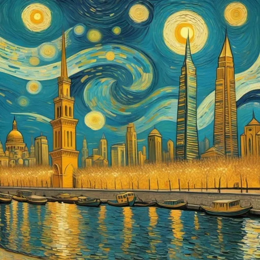 Prompt: Gulf cities in van gogh art