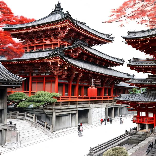 Prompt: Professional sketch of Temple University blending into Kyoto, traditional meets modern, futuristic elements, cultural fusion, high quality, traditional and modern mix, historical landmarks, vivid red colors, intricate details, natural lighting, sketch, professional, cultural fusion, futuristic, historical landmarks, detailed, modern, traditional, vivid red, natural lighting, architectural sketch